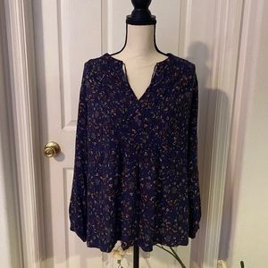Navy Blue Floral Old Navy Peasant Top XL